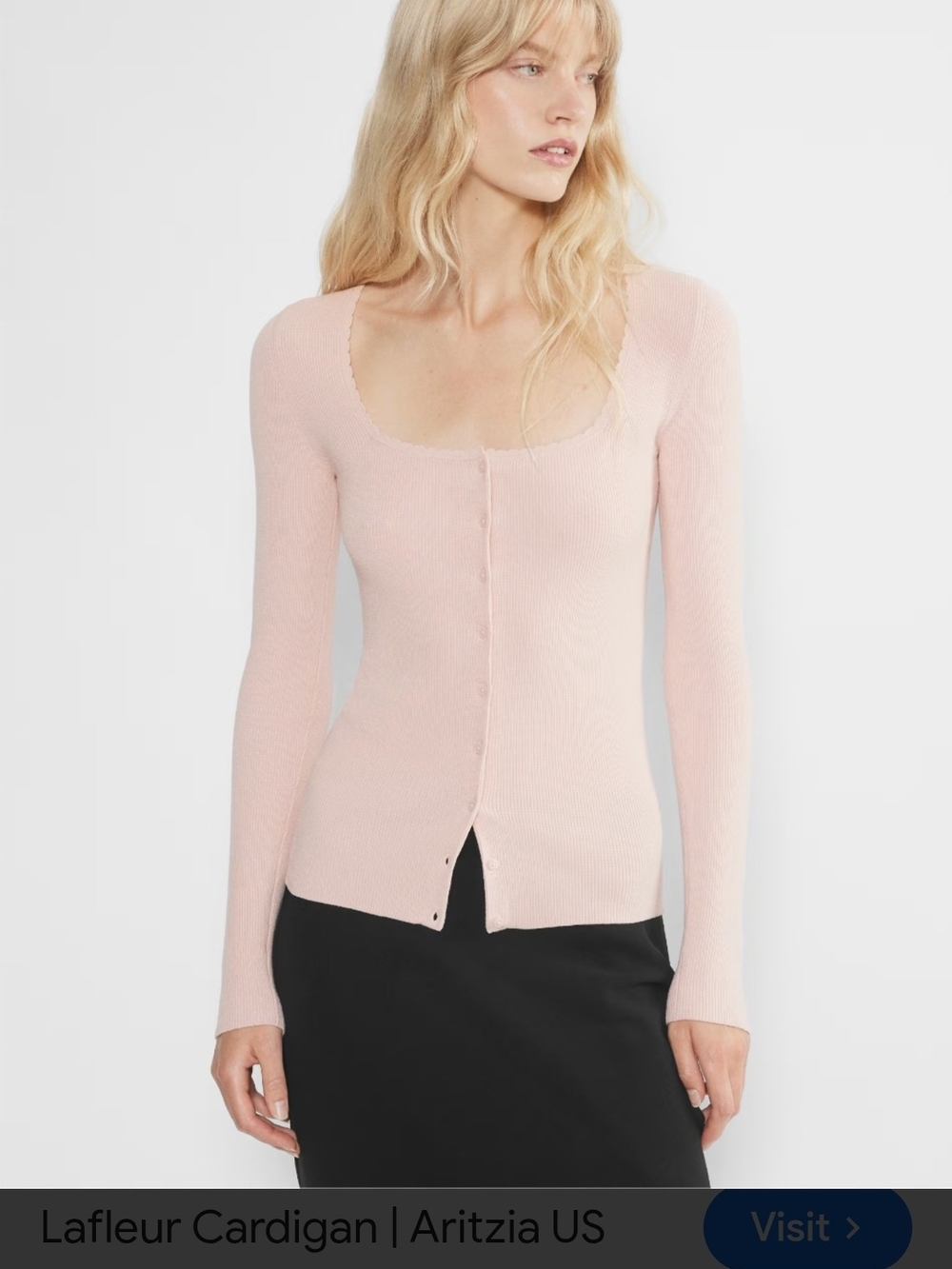 Aritzia Wilfred Lafleur Scoop-Neck Ribbed Cardigan In Bow Pink Sz S